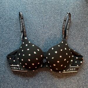 Victoria's Secret: T-Shirt Push-up Full Coverage Bra, 34A, Black w/ Pink Flowers